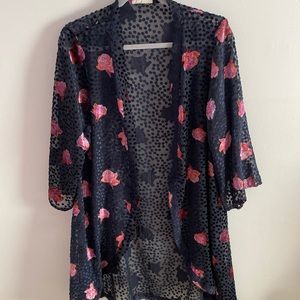 Anthropologie Floreat Dotty Floral Sheer Kimono in black and One Size Fits All